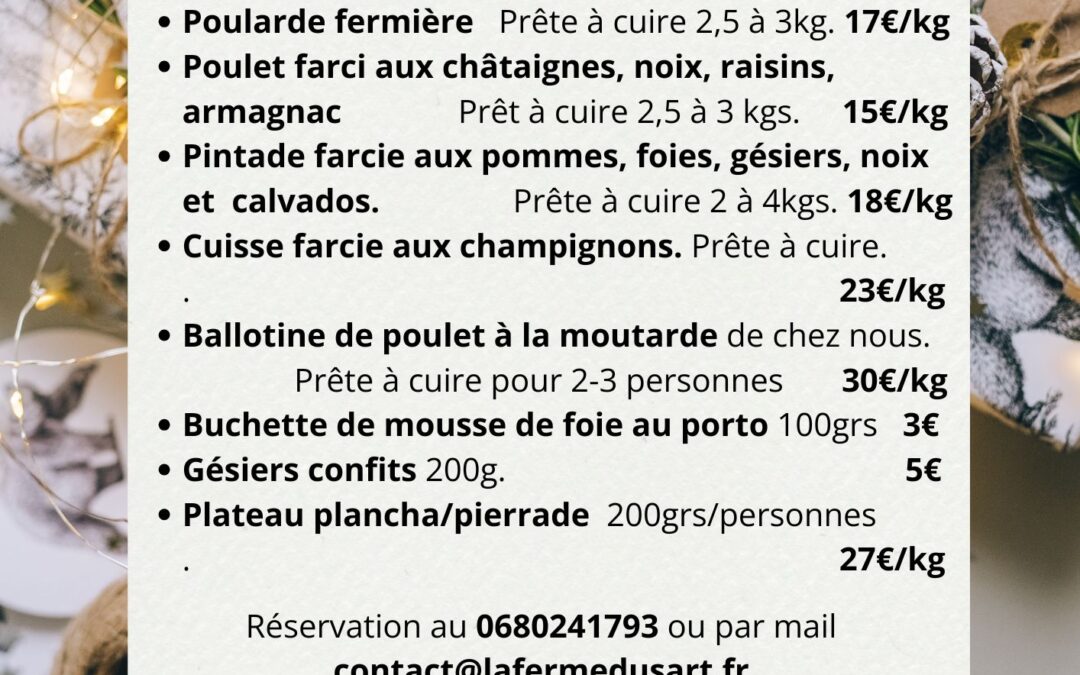 Pensez à réserver votre volaille pour Noël et Nouvel-an.